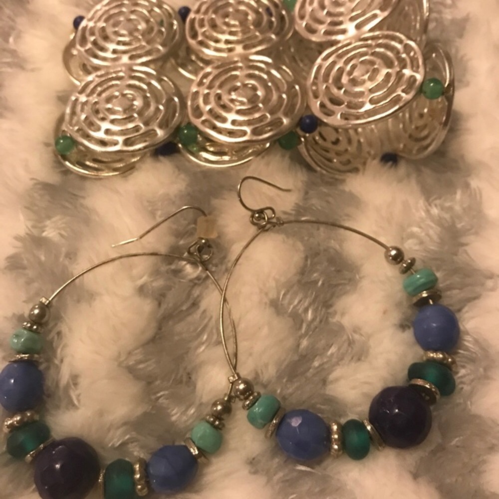Silver, Navy and Teal jewelry set